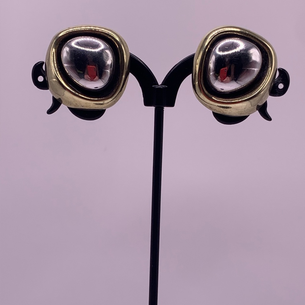 Silpada/Laton Sterling Silver & Brass Organic Round Shaped Clip-On Earrings